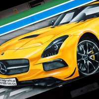airbrush aerograf custom painting autodrom autoscooter atrraction cars race mercedes yellow clk cls