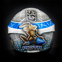 airbrush custom painting motorcycle helmet motocyklowy motor schuberth c4 stru pdziwiatr roadrunner coyote BMW GS R1200 blue white grey race