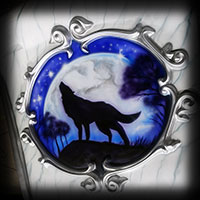 airbrush painting ferriswheel continental wheel gondolas cars wolf on moon blue