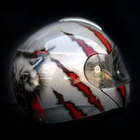 airbrush aerograf kask motocyklowy motorcycle painting wolf wilk steel stal tears rozdarcia krew 