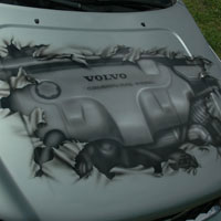 airbrush on volvo car engine